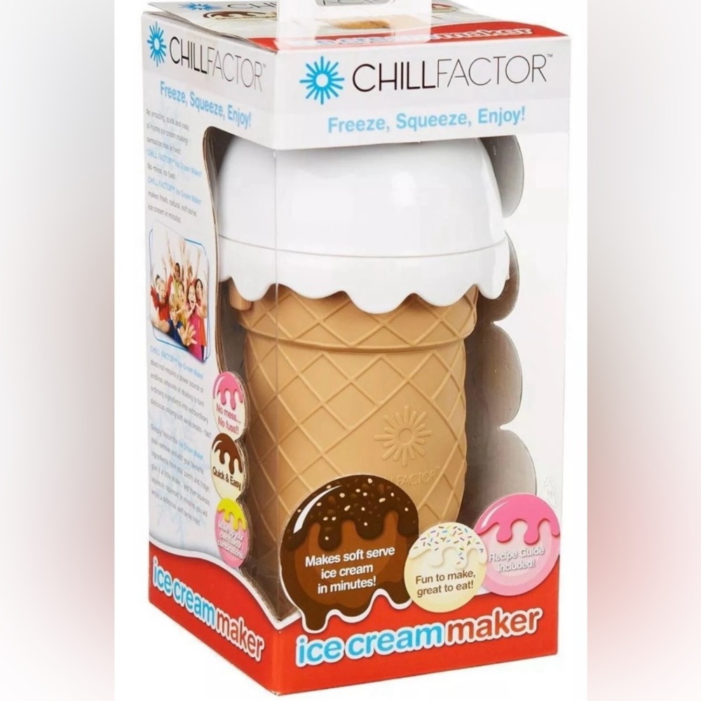 NEW Chill Factor Ice Cream Maker With Cone, Lid & Spoon